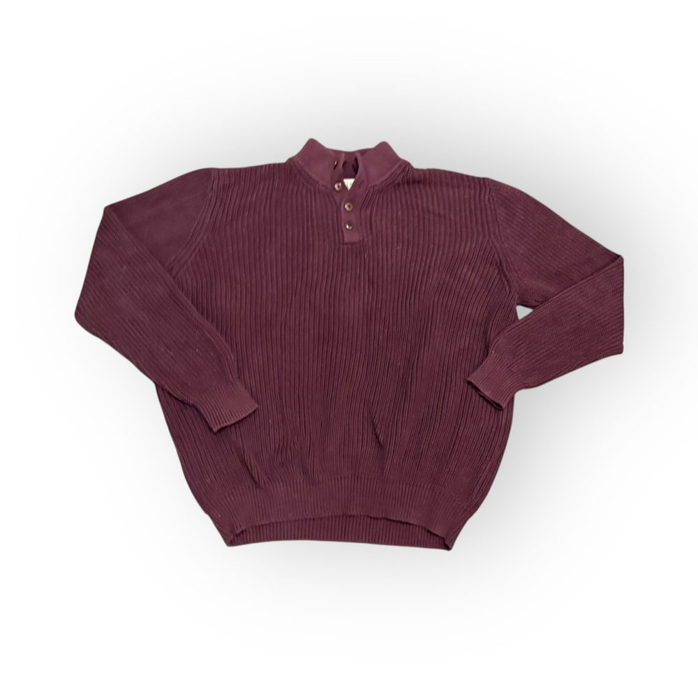 Vintage Y2K L.L.Bean Men's Ribbed Mock Neck Henley Sweater SZ XXL Maroon - Picture 2 of 5